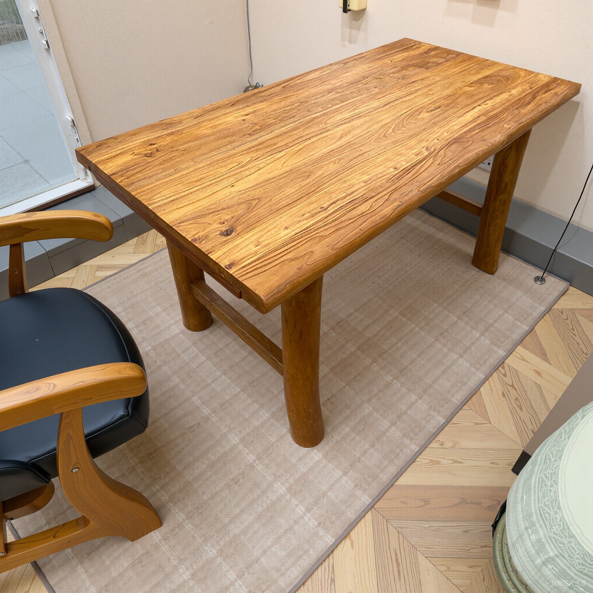 老榆木实木茶桌复古中式茶台禅意餐桌简约长条桌办公书桌民宿阳台