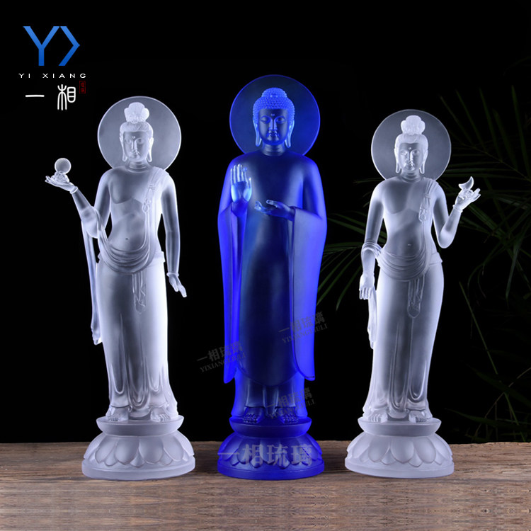 一相琉璃 东方三圣药师如来像日光菩萨月光菩萨古法琉璃显宗