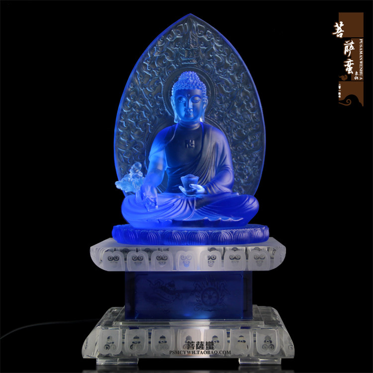 琉璃佛像琉璃背光药师佛风水摆件家居摆件 药师琉璃光如来佛像