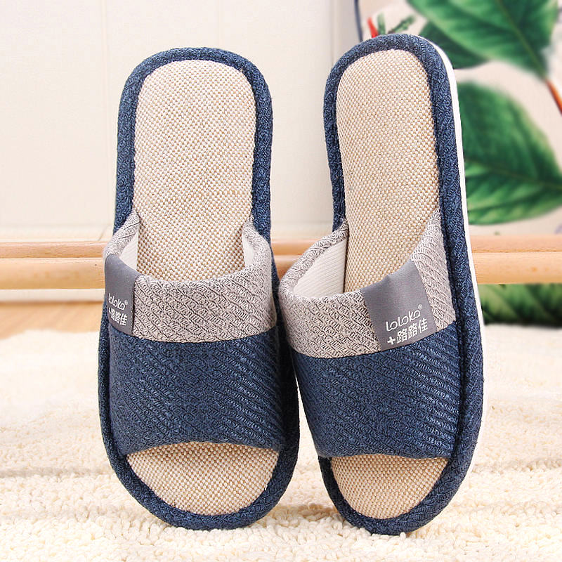亚麻拖鞋路路佳男士静音防臭