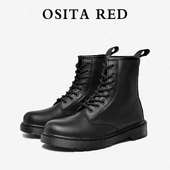OSITA RED新款 黑色马丁靴女英伦风网红秋冬短靴内增高7CM机车靴子