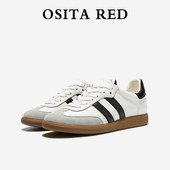 头层牛皮新款 OSITARED小众原创德训鞋 女复古小白鞋 内增高5.3CM