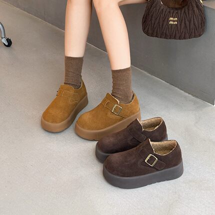 勃肯鞋全磨砂牛皮包头休闲百搭厚底4.5cm懒人一脚蹬加绒秋冬新款