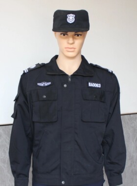 保安服网格涤棉训练安防门卫保安巡护服装春秋长袖防撕裂黑色庄重