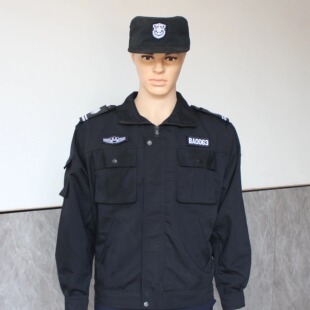 保安服网格涤棉训练安防门卫保安巡护服装春秋长袖防撕裂黑色庄重