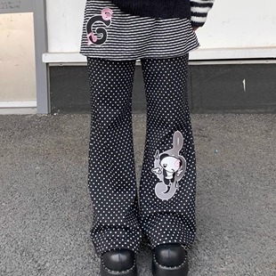 扣扣商店CokoStore原创可爱波点熊猫裤子加绒宽松百搭显瘦直筒裤