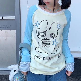 扣扣商店CokoStore原创可爱亚萌兔子印花长袖T恤纯棉显瘦百搭