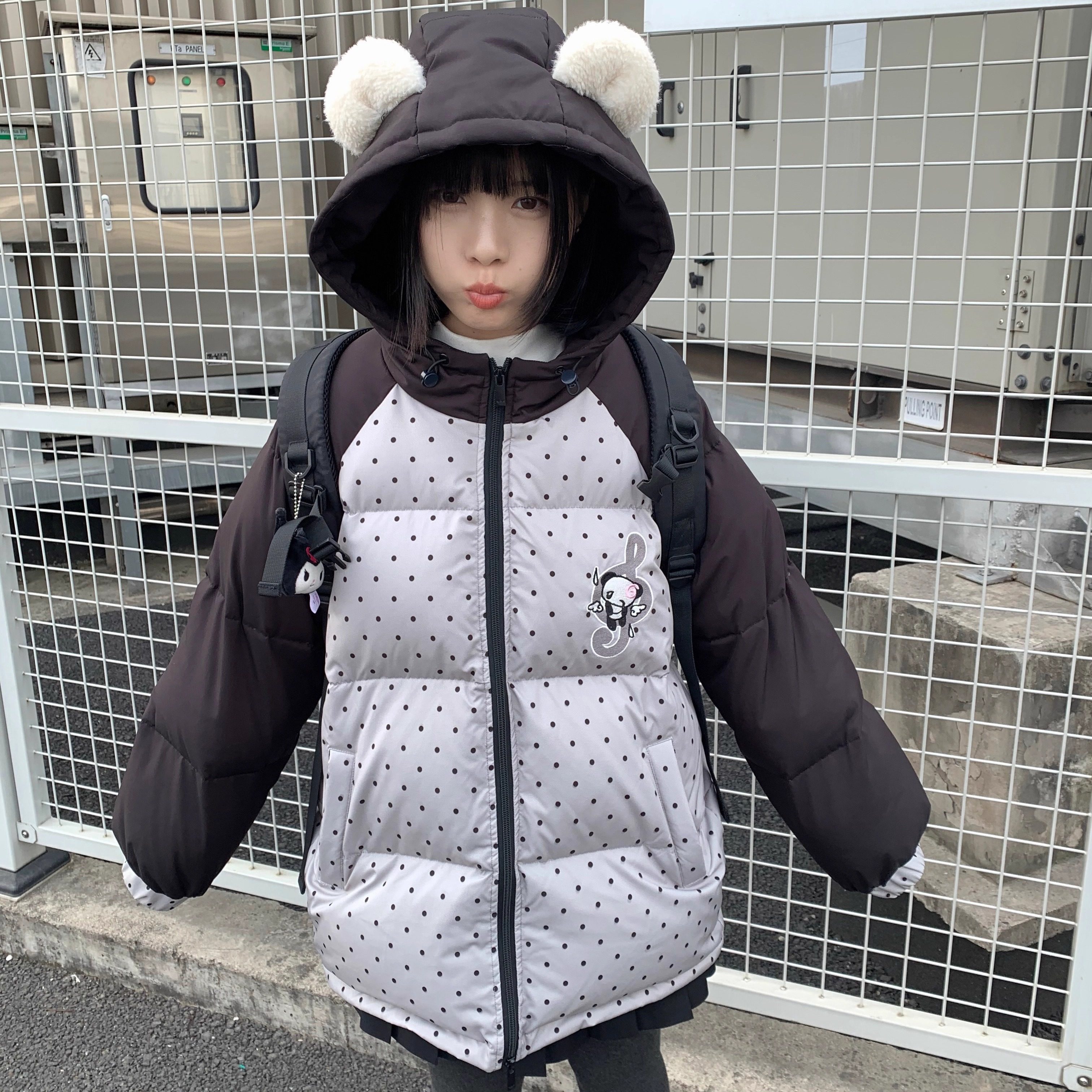 扣扣商店CokoStore 原创可爱熊猫波点羽绒服亚萌保暖宽松百搭