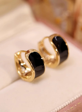 奥特莱斯折扣店撤柜清仓捡漏18K金黑色滴油耳扣outlets女配饰