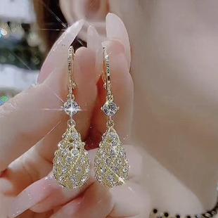 奥特莱斯清仓特价 18K金镶钻水滴耳环耳扣气质百搭耳坠耳饰女配饰