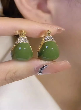 奥特莱斯折扣店撤柜清仓捡漏18K金绿色复古提篮耳环outlets女配饰