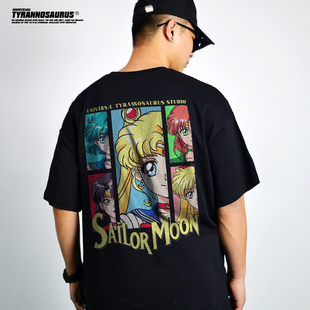 日本动漫联名Sailor Moon美少女战士短袖T恤男女夏季重磅纯棉宽松