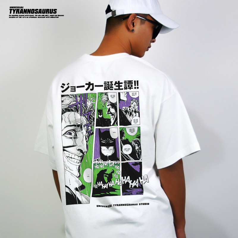 DC漫画原创美潮联名哥谭小丑蝙蝠侠短袖T恤男女重磅纯棉夏季衣服