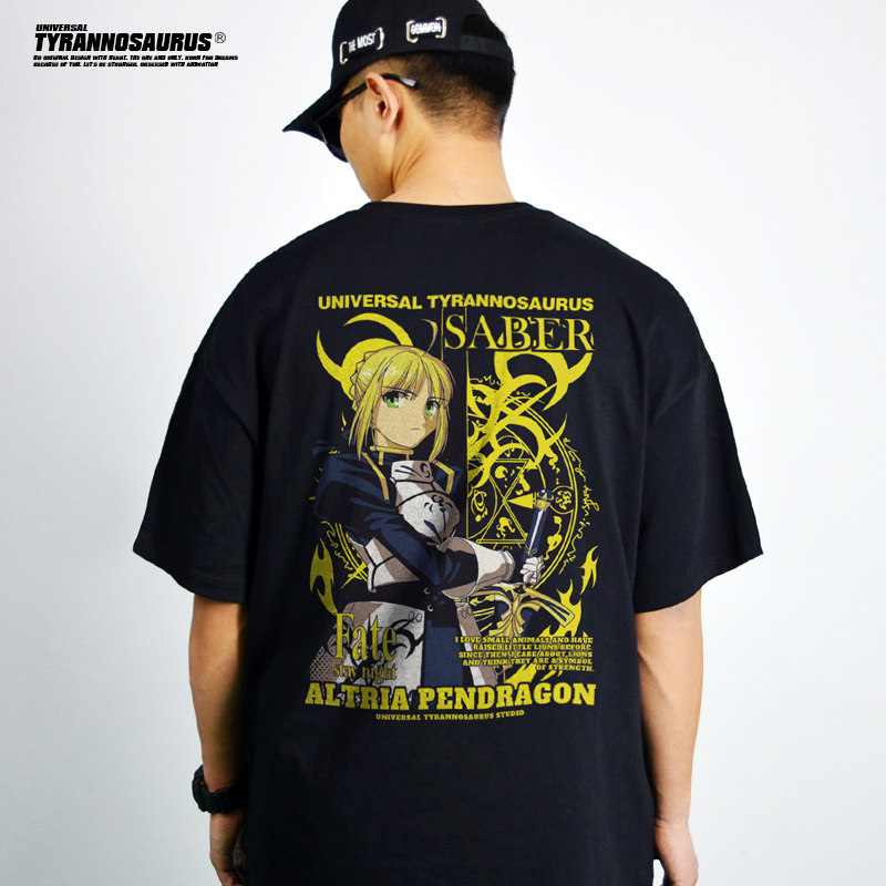 动漫命运之夜Fate/stay night阿尔托莉雅短袖T恤男女重磅落肩纯棉