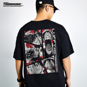 日系动漫潮牌ONE PIECE海贼王路飞短袖 T恤男女重磅落肩纯棉宽松