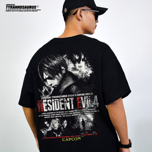 美潮CAPCOM游戏PS5生化危机4重制版短袖T恤男女重磅宽松衣服里昂