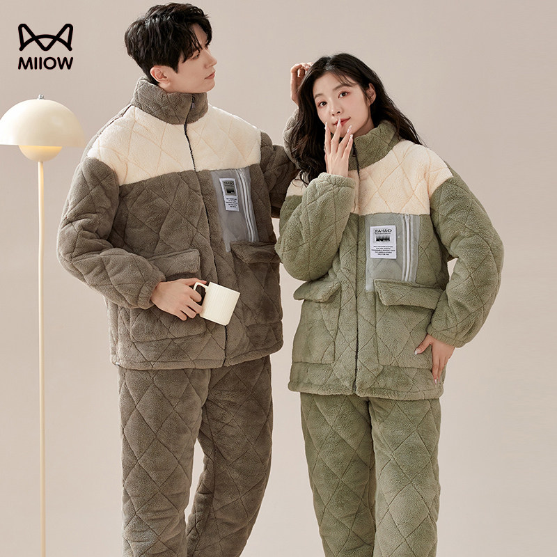 猫人情侣睡衣秋冬新款贵妃绒三层夹棉加绒加厚保暖家居服套装,女士内衣/男士内衣/家居服,睡衣/家居服套装,淘宝优惠券,粉丝福利购,淘宝优惠卷