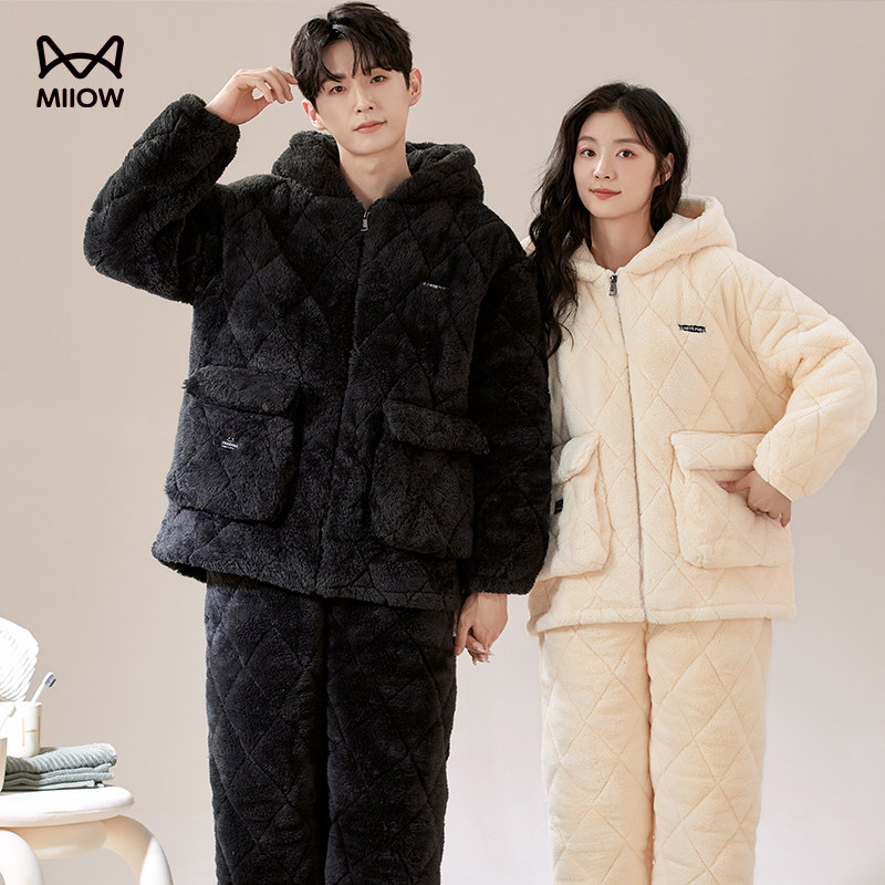 猫人情侣睡衣贵妃绒冬季加厚加绒保暖三层夹棉冬天可外穿家居服,女士内衣/男士内衣/家居服,睡衣/家居服套装,淘宝优惠券,粉丝福利购,淘宝优惠卷