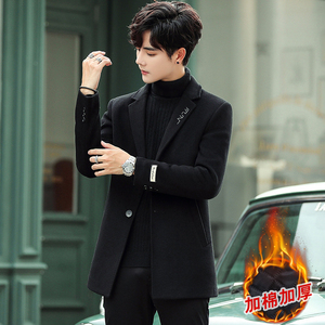 秋冬季羊毛呢大衣男短款韩版潮流加厚妮子中长款呢子外套男士风衣