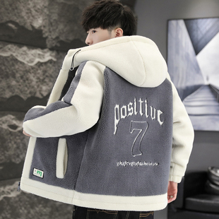 羔羊绒夹克男连帽秋冬款韩版宽松颗粒绒棉服外套男加厚保暖棉衣服