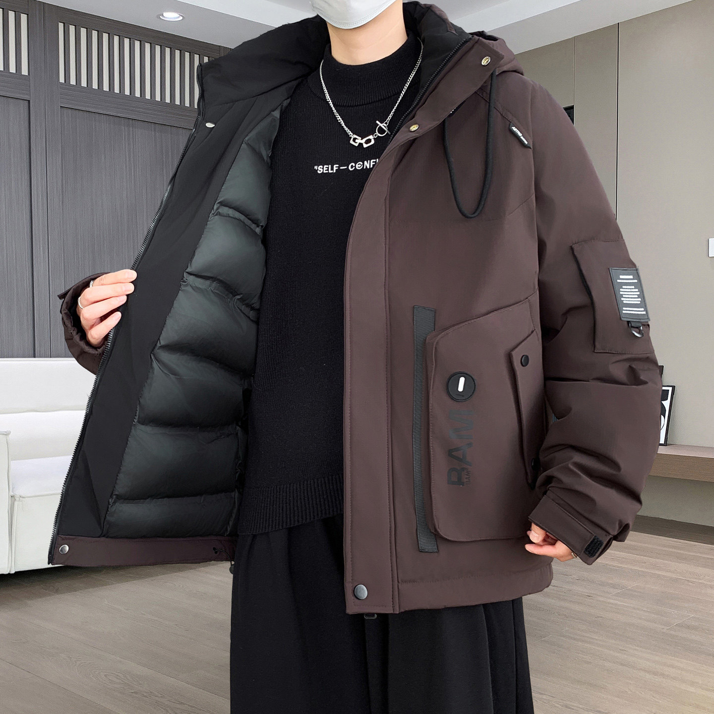 冬季工装棉衣外套男2025新款潮牌帅气学生棉服青少年加厚连帽棉袄