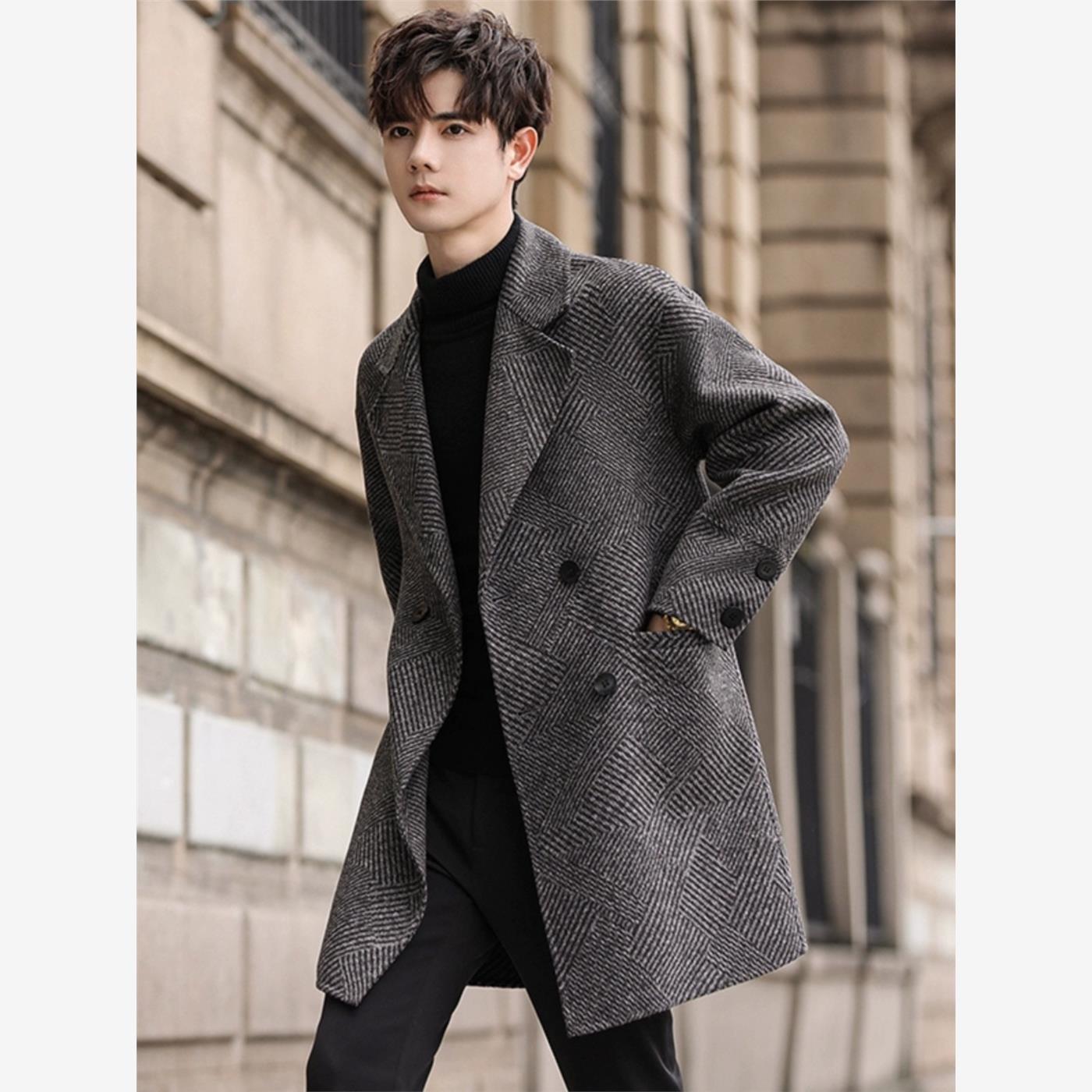 双面呢外套男士韩版宽松