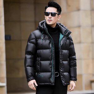 加厚保暖羽绒服男亮面免洗冬季新款时尚潮流防寒冬装连帽短款外套