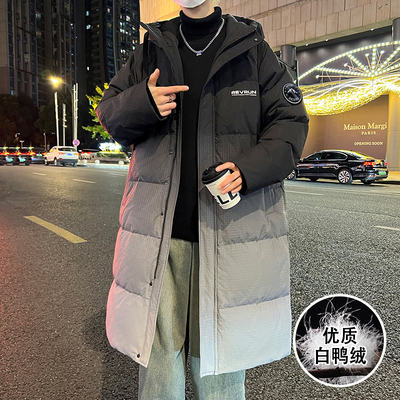 渐变色羽绒服男款冬季2025新款连帽大衣男士外套中长款保暖防寒服