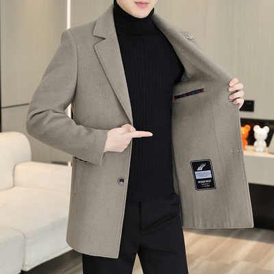 羊毛呢大衣男西装领双面