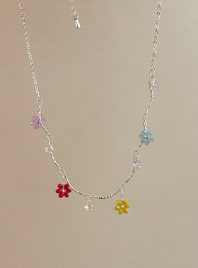 彩色小花叠戴金属项链夏日甜美韩国个性套装锁骨链颈链潮项链手链