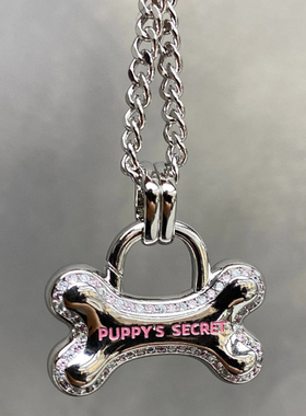 Thecolorsharky小狗的秘密双面吊坠可爱骨头项链甜美颈链锁骨链
