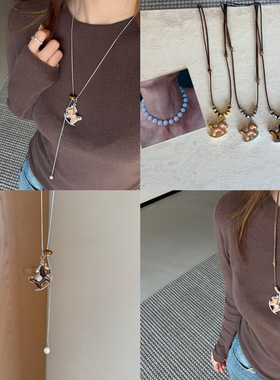 TCS古法新中式木雕摇摇木马吊坠项链女轻奢百搭颈链毛衣链