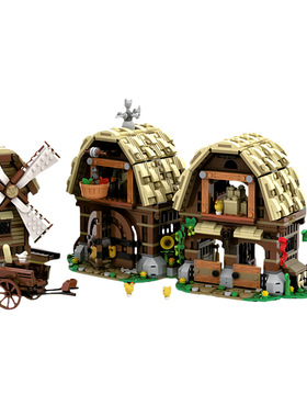 【高砖零件】中世纪城堡磨坊村突袭风车MOC-162111拼装积木玩具