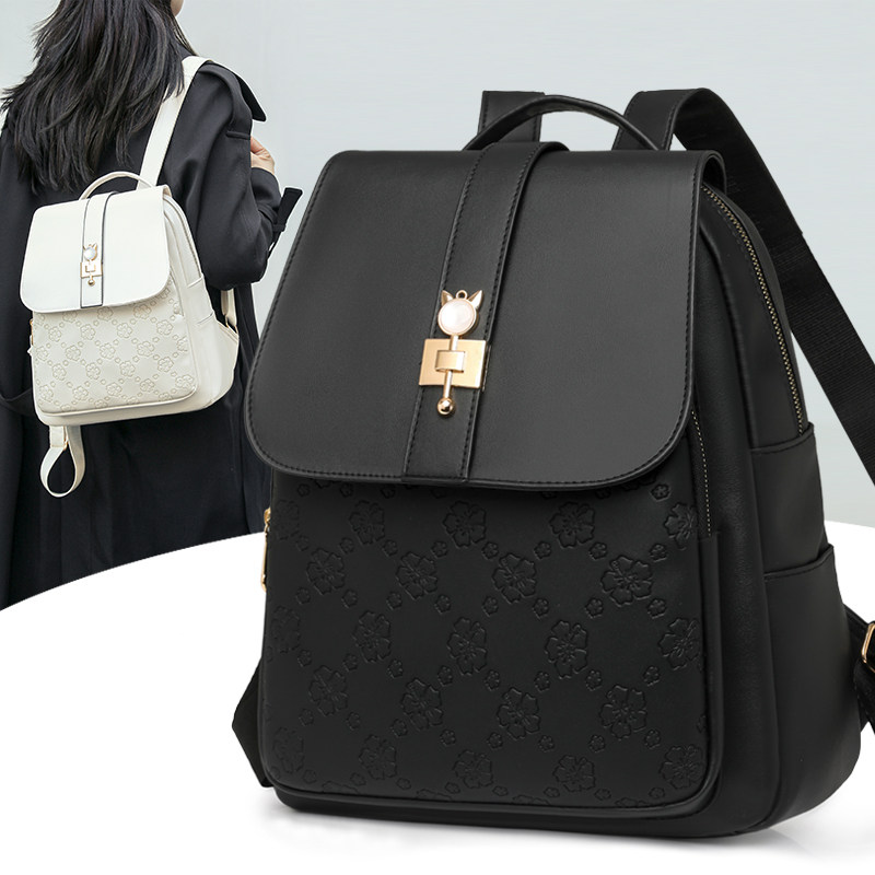 高级感真皮质感双肩包女2024新款韩版时尚百搭女士外出旅游小背包