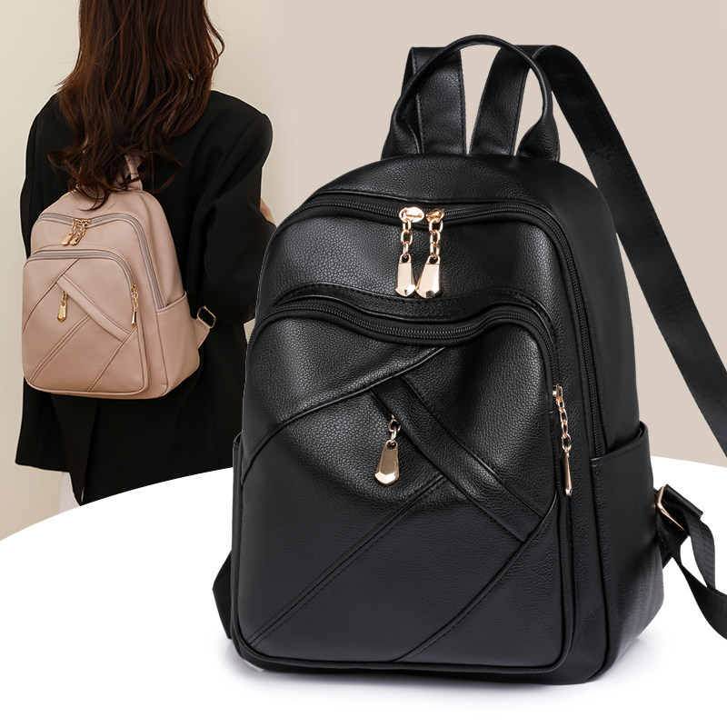 软皮双肩包女学生书包新款时尚韩版轻便百搭通勤妈咪包旅行背包潮