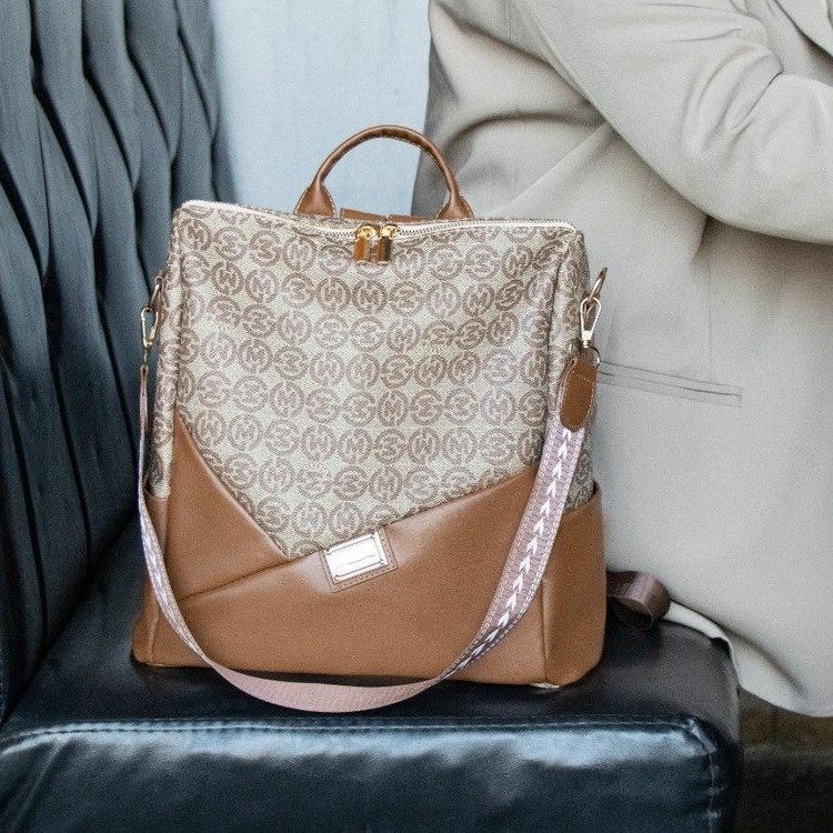 高级感小众双肩包女2023新款帆布印花背包时尚百搭大容量单肩包潮