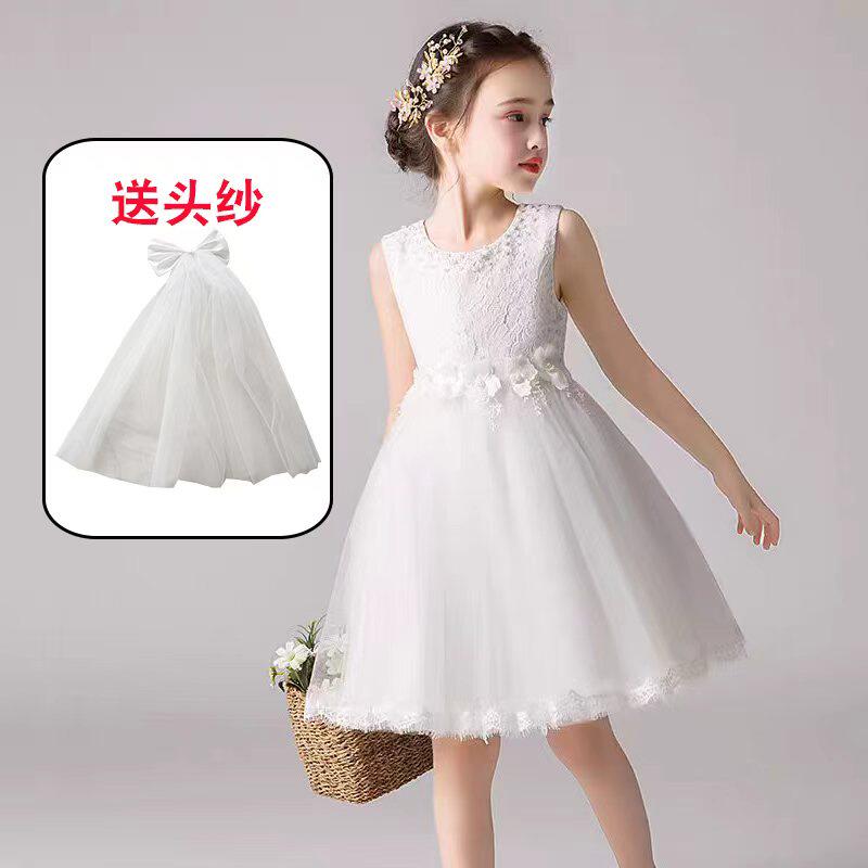 女童春夏装公主裙白色网纱裙礼服钢琴表演服儿童连衣裙蓬蓬裙六一图片