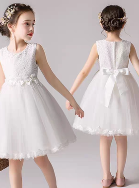 女童公主裙礼服2025新款白色裙子儿童洋气女孩夏季蓬蓬纱裙连衣裙