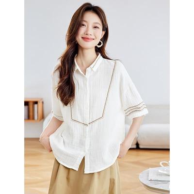 短袖女上衣夏薄款轻奢高级感2025新款爆款设计感时尚时髦减龄衬衫