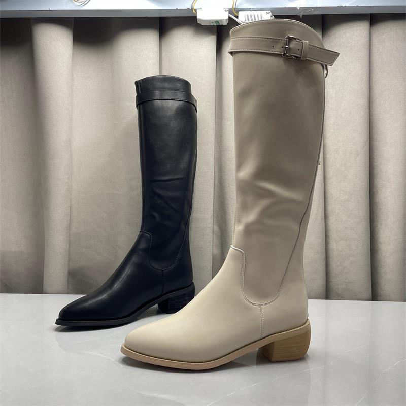 断码处理英伦风秋冬款高筒骑士靴皮带扣低跟粗跟显瘦不过膝长筒靴