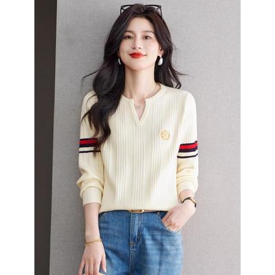 秋冬t恤女打底衫内搭2025新款洋气减龄高级感宽松v领针织毛衣上衣