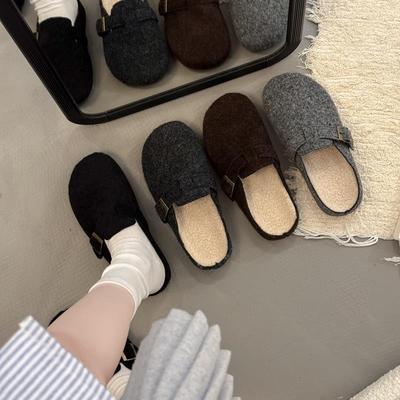 大码包头拖鞋女41到43厚底勃肯鞋外穿秋冬加绒保暖复古百搭半拖鞋