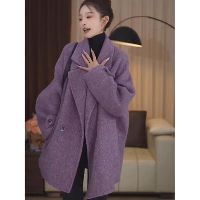 双面羊绒大衣女中长款2025秋冬新款韩版宽松显瘦翻领羊毛呢外套