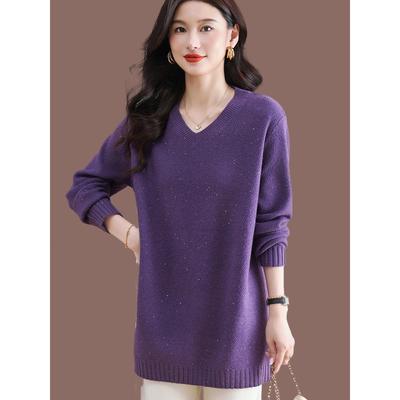 V领中长款毛衣女2025秋冬新款内搭羊毛针织衫宽显瘦羊毛打底衫