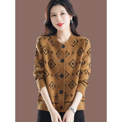 圆领毛衣开衫女短款秋装2025新款洋气外搭羊毛针织外套春秋