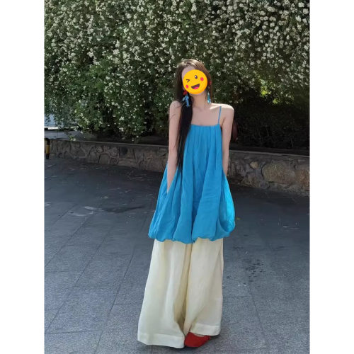 胖东来单件/2025初夏穿搭微胖mm多巴胺女减龄吊带背心高腰阔腿裤