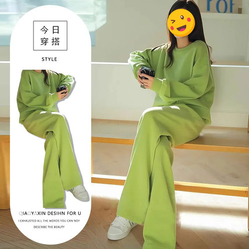 胖东来单件/春套ootd韩系高级感穿搭圆领宽松卫衣上衣高腰直筒休