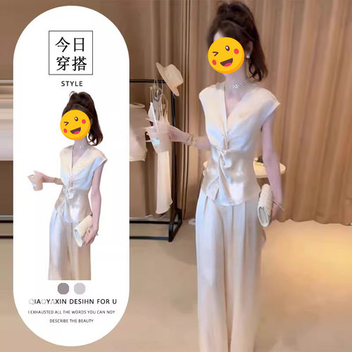 进口单件/2025年新款夏季漂亮气质白色缎面扭结上衣时尚小众显瘦