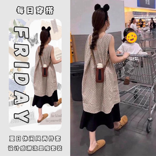 胖东来单件/法式优雅圆领波点宽松显瘦减龄无袖衣女搭配休闲高腰