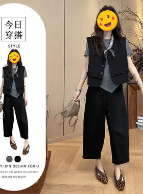 胖东来夏季设计感别致短袖上衣高级感马甲黑色裤子港味别致百搭三